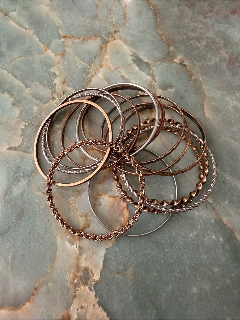 Mixed Metal Women’s Bangle Bracelet Set of 15 - Gold, Rose Gold & Silver